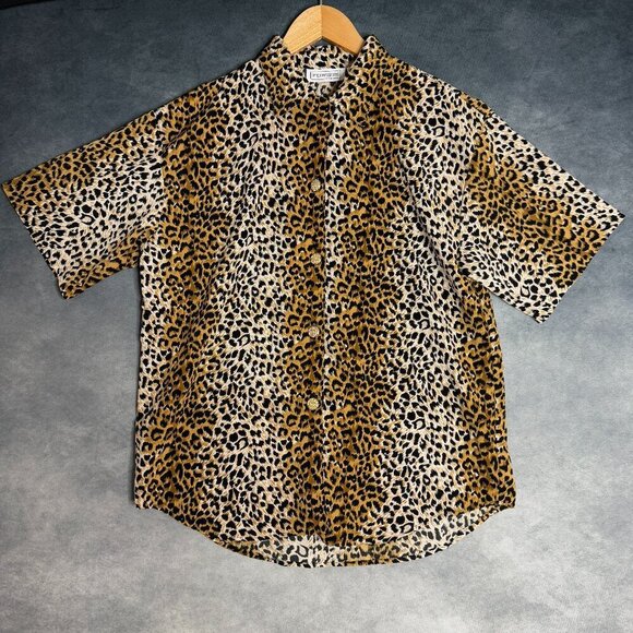 Vintage Impressions Leopard Cheetah Print Blouse Womens Sz M Oversized Y2K 90s - Picture 1 of 14